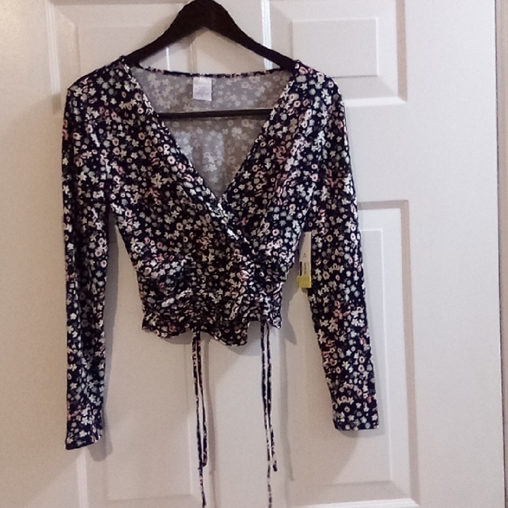 No Boundaries Floral Wrap Crop Top - Black and White